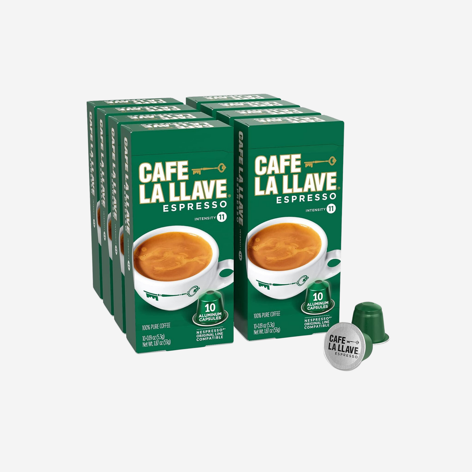 Cafe La Llave Espresso Capsules, Intensity 11-Recylable Coffee Pods (80 Count)