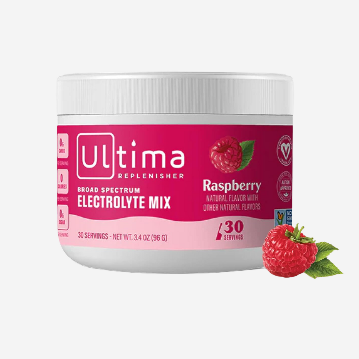 Ultima Replenisher Raspberry Electrolyte Powder, New Formula, 30 Serving Canister 3.4 OZ