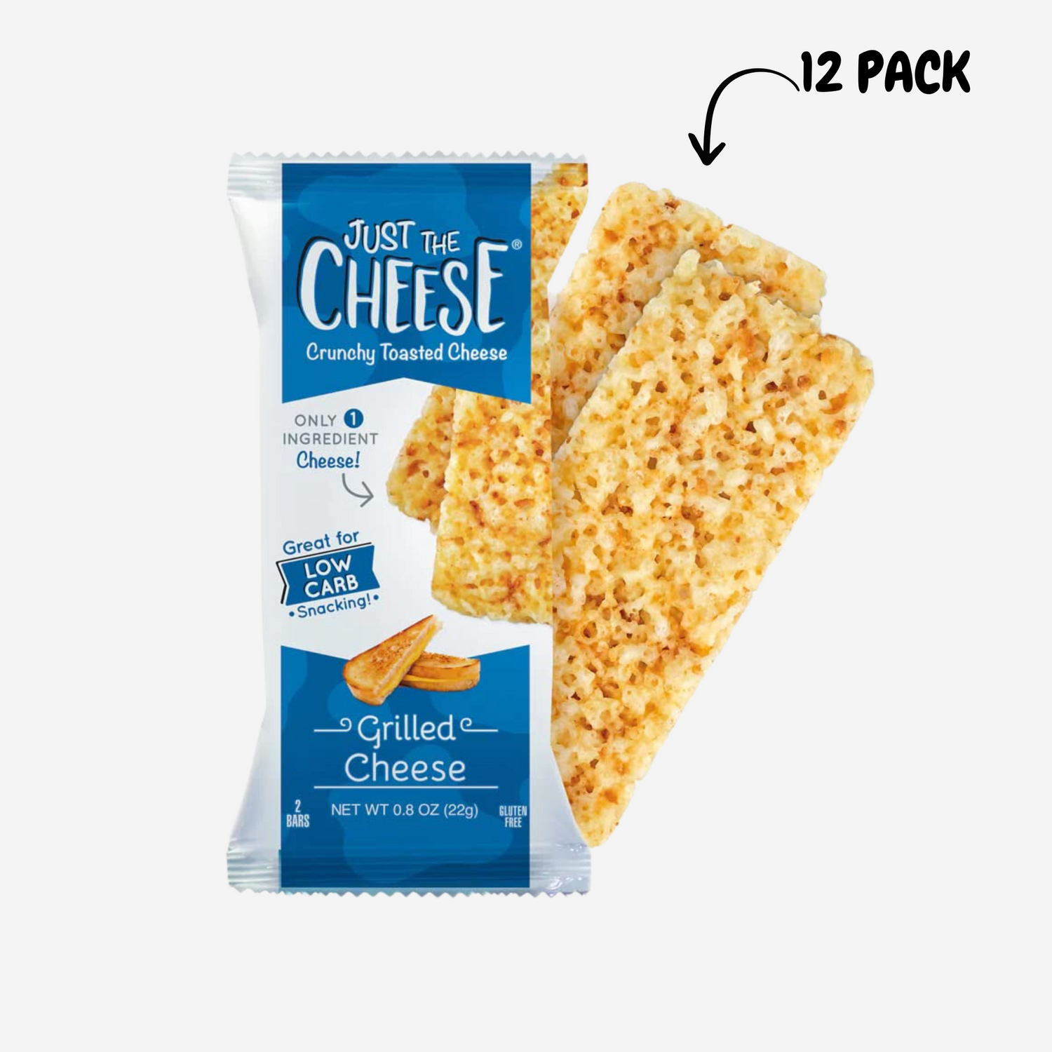 Just the Cheese Bars, Low Carb Snack - Baked Keto Snack, High Protein, Gluten Free, Low Carb Cheese Crisps - Grilled Cheese, 0.8 Ounces (Pack of 12)