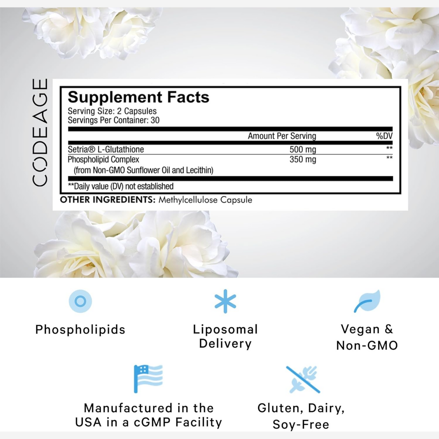 Codeage Liposomal Glutathione Supplement - Pure Reduced Setria L Glutathione Skin - Nano Encapsulated Glutathione Powder Pills