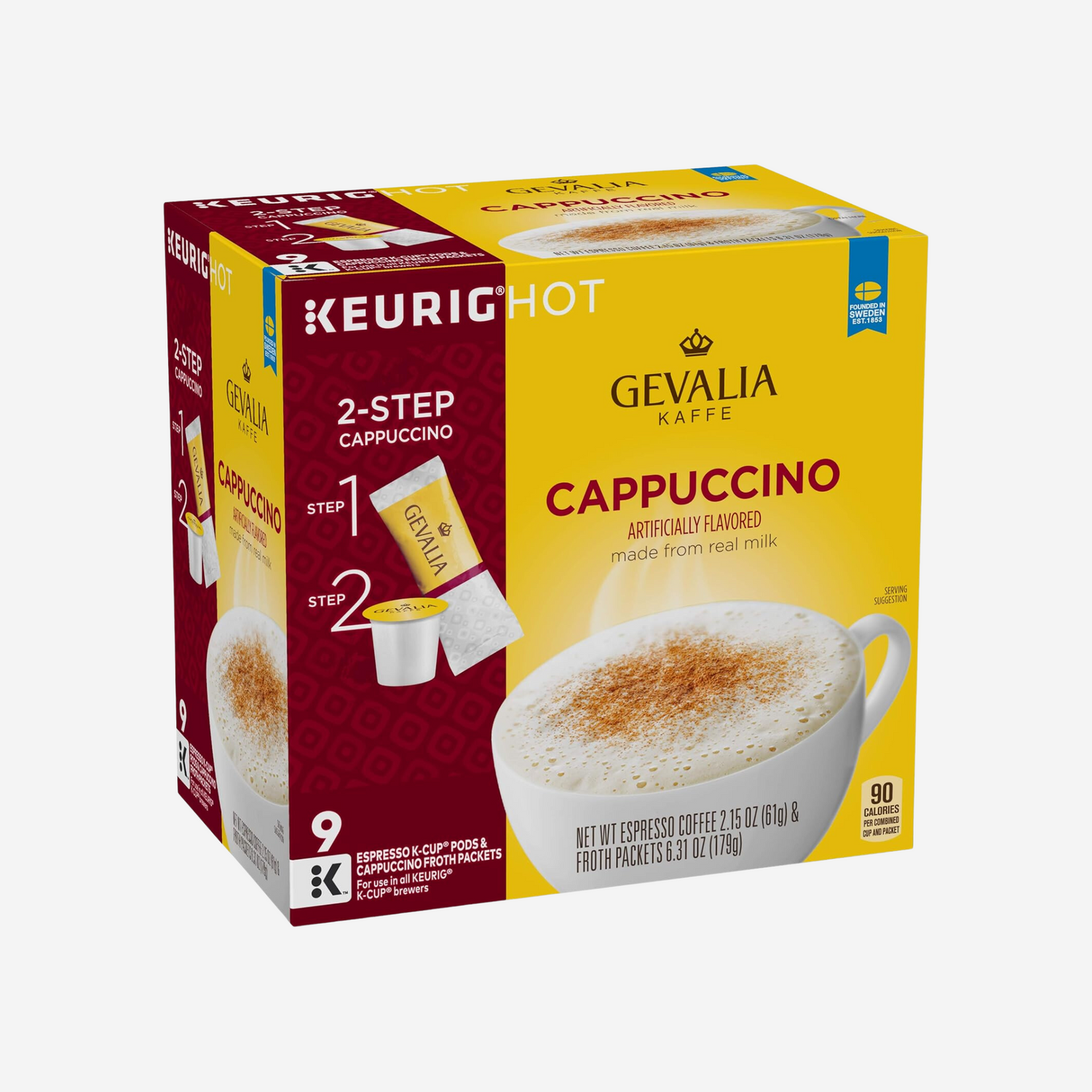 Gevalia Cappuccino Espresso K-Cup Coffee Pods & Froth Packets (36 Pods and Froth Packets), 9 Count (Pack of 4)
