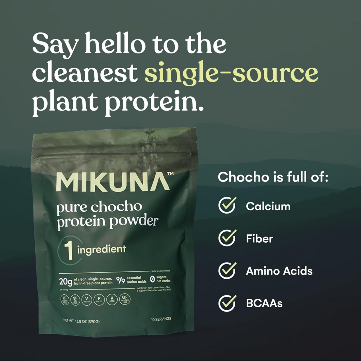 Mikuna Vegan Protein Powder (Unflavored, 10 Servings) - Plant Based Chocho Superfood Protein - Dairy Free Protein Powder Packed with Vitamins