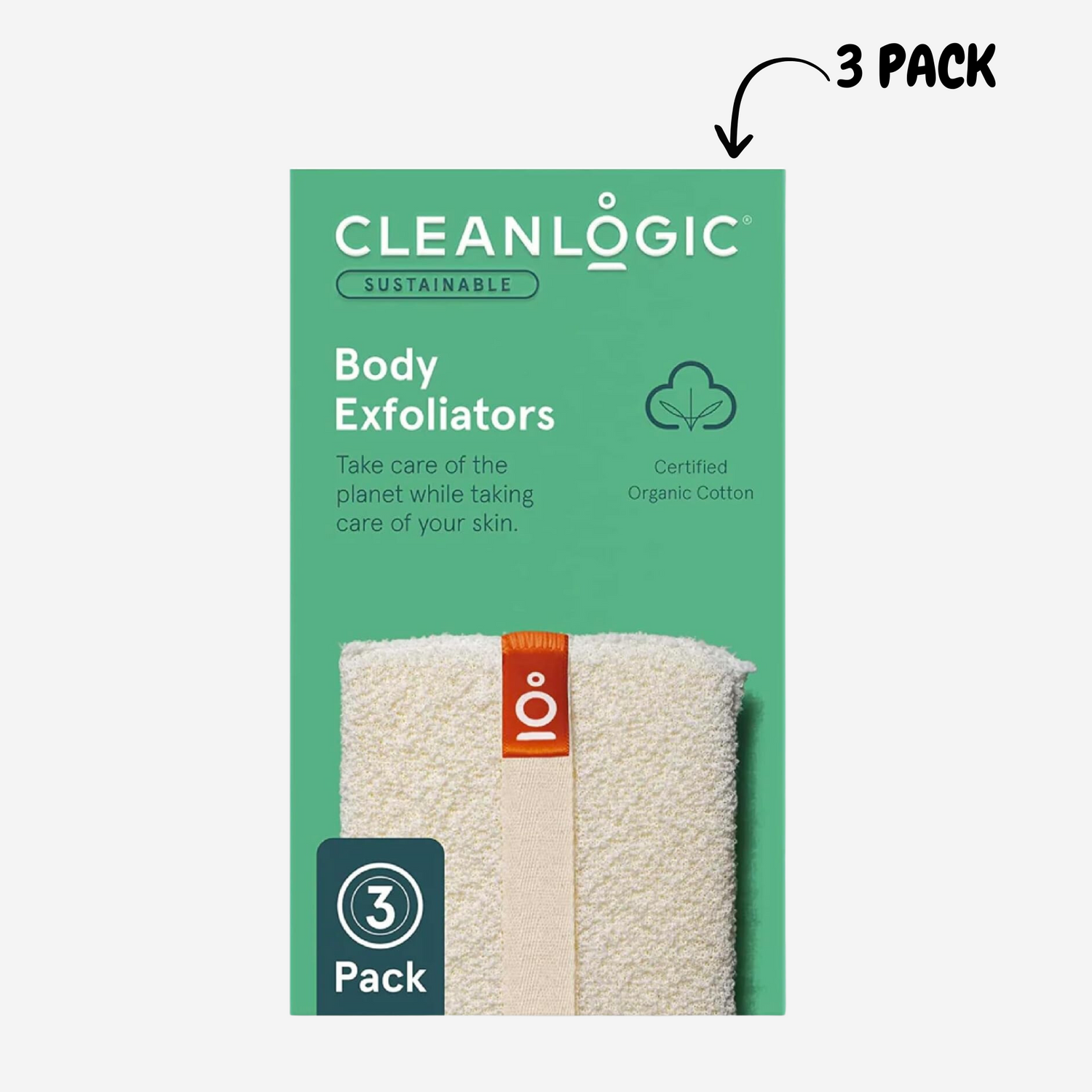 Cleanlogic Organic Cotton Exfoliating Body Scrubber, Reusable Exfoliator Tool for Smooth and Softer Skin