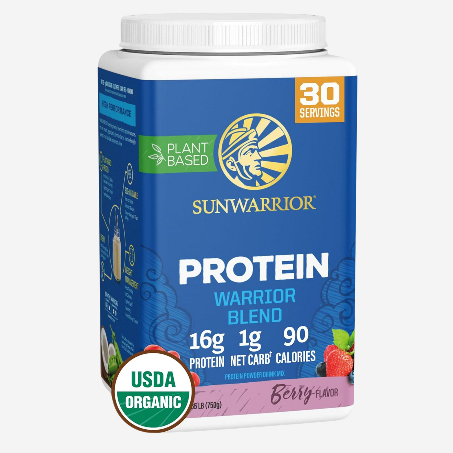 Sunwarrior Vegan Organic Protein Powder Plant-Based Berry 30 Servings |Warrior Blend