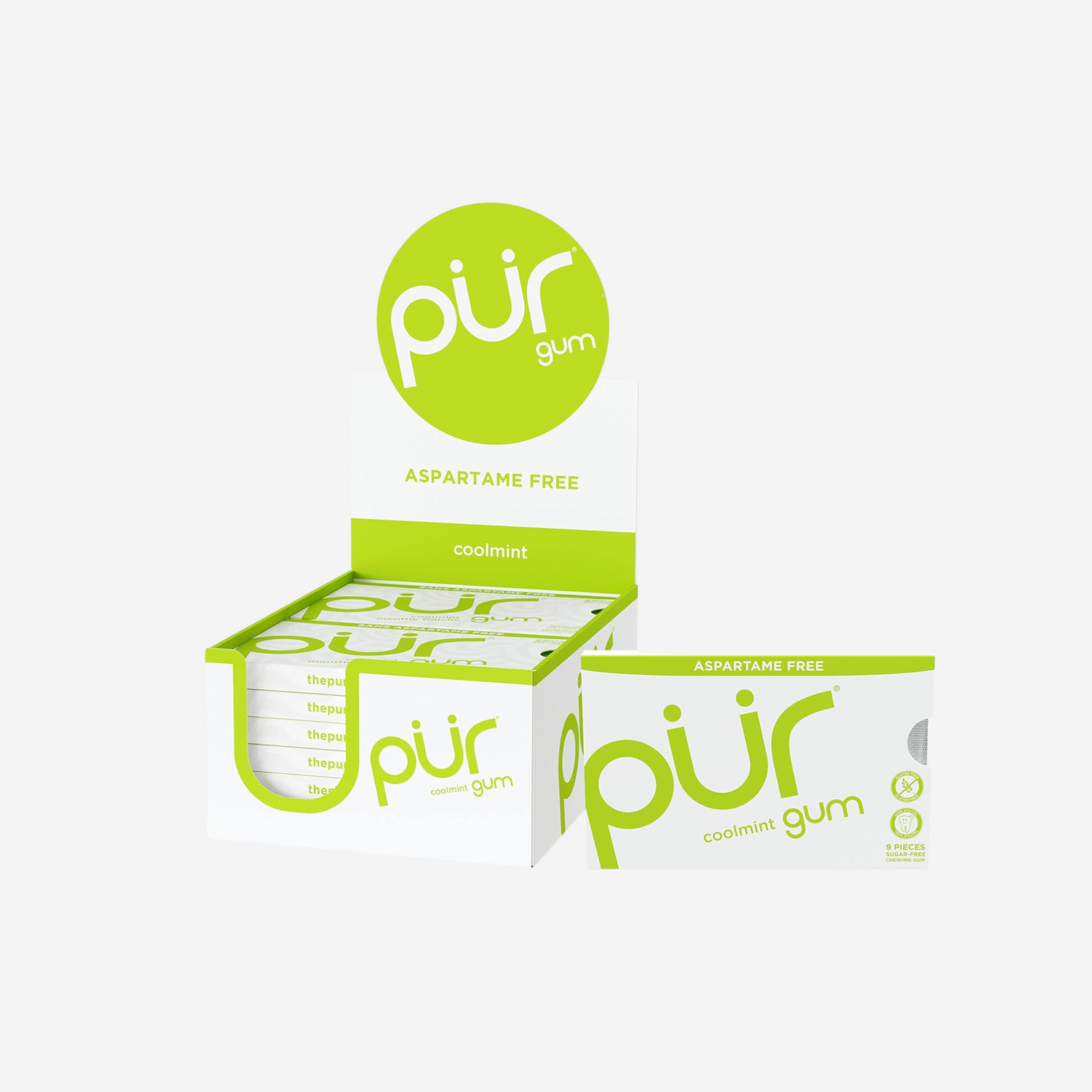 PUR Gum | Aspartame Free Chewing Gum | 100% Xylitol | Natural Coolmint Flavored Gum, 9 Pieces (Pack of 12)