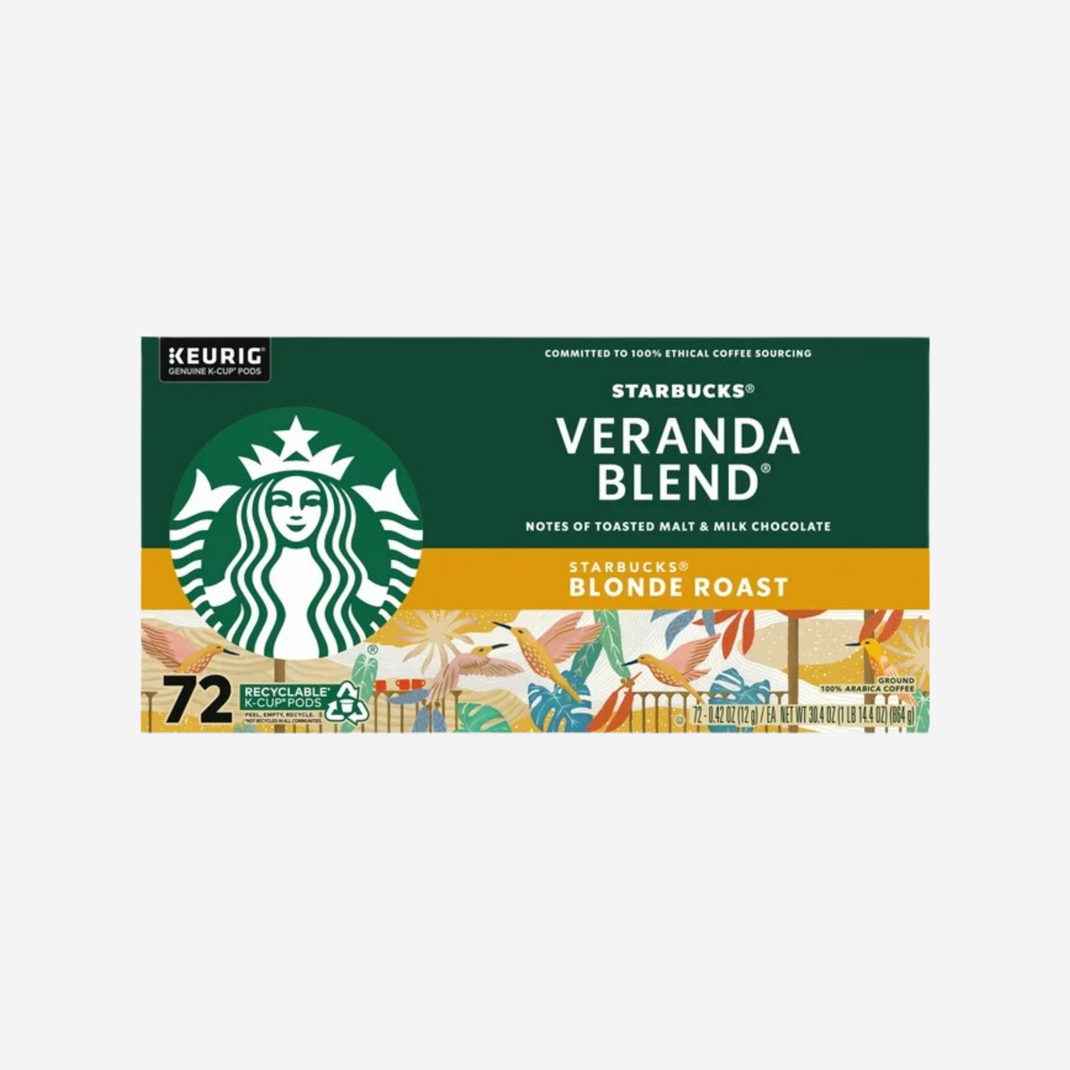 Starbucks Veranda Blend Light Roast K-Cup Pods for Keurig Brewers, 72 pods