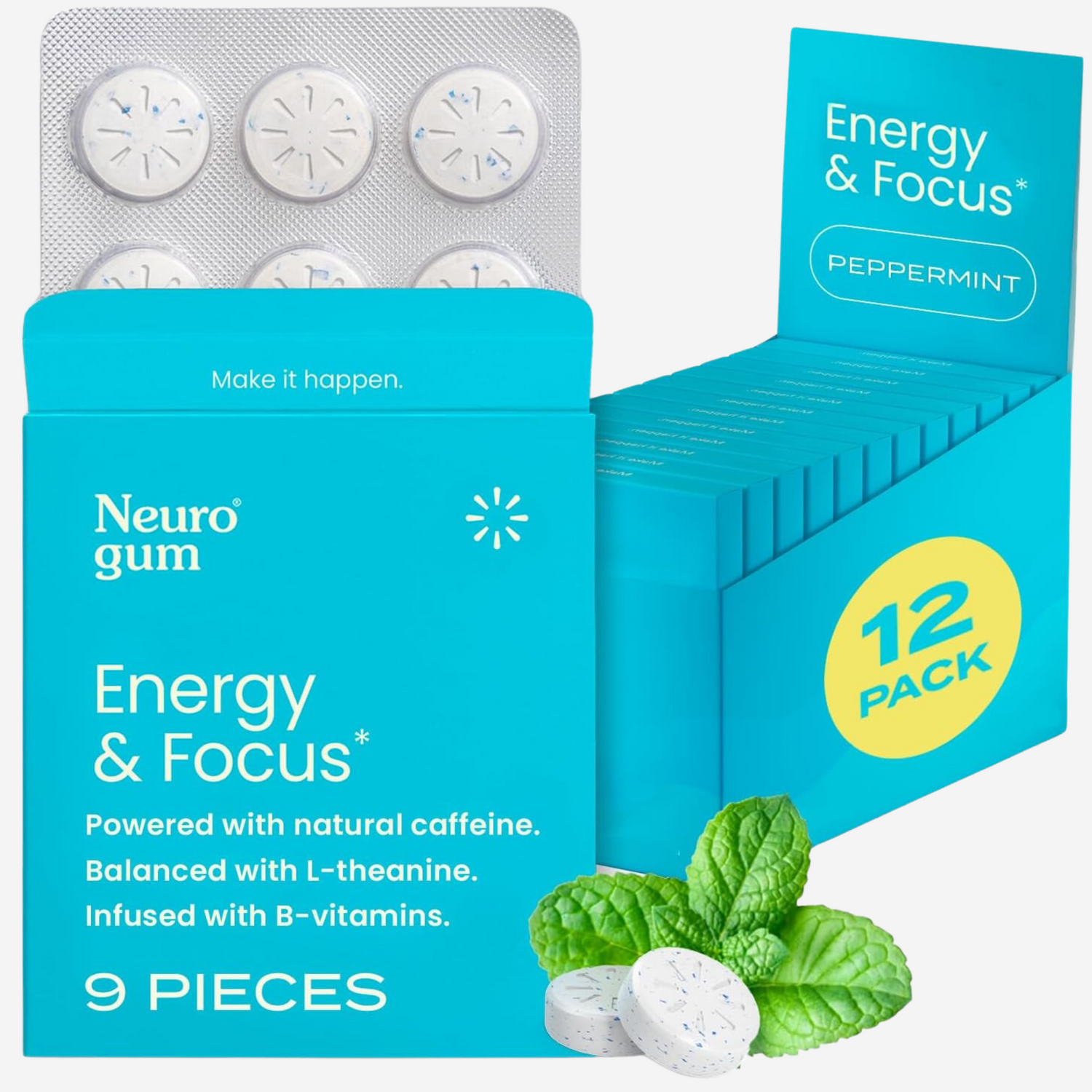 NeuroGum | Nootropic Energy Caffeine Gum 40mg Caffeine + 60mg L-theanine + B Vitamins for Energy and Focus