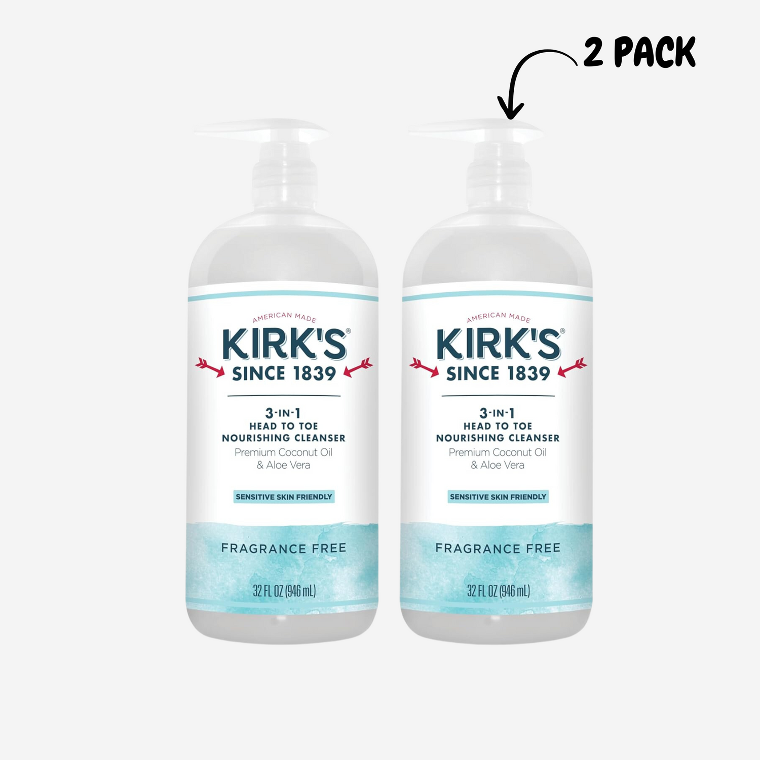 Kirk's 3-in-1 Castile Liquid Soap Fragrance Free Soap 32 Fl Oz. - 2 Pack