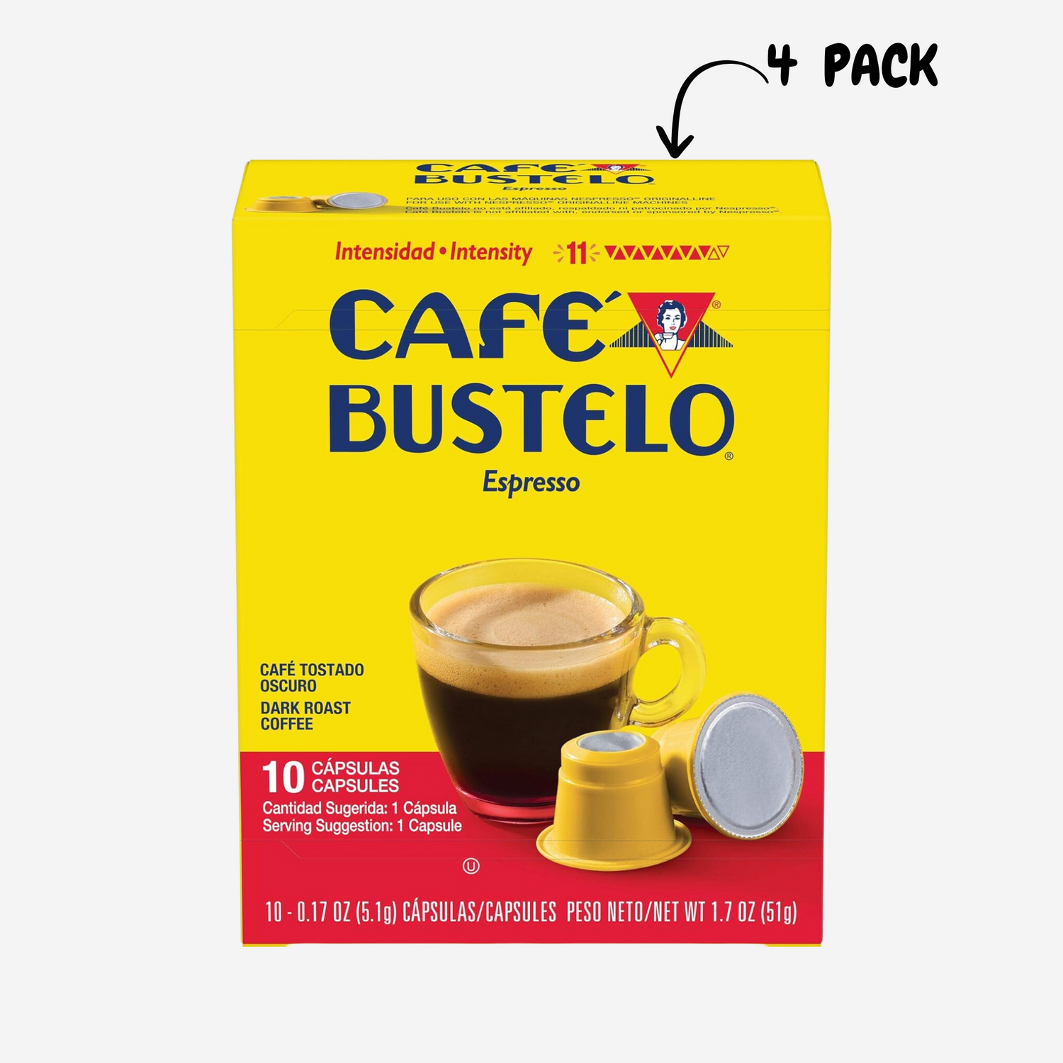 Café Bustelo Espresso Dark Roast Coffee, 40 Count Capsules for Espresso Machines