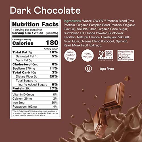 OWYN  Protein Plant-Based Shake  Dark Chocolate  4 Shakes  12 fl oz  355 ml  Each