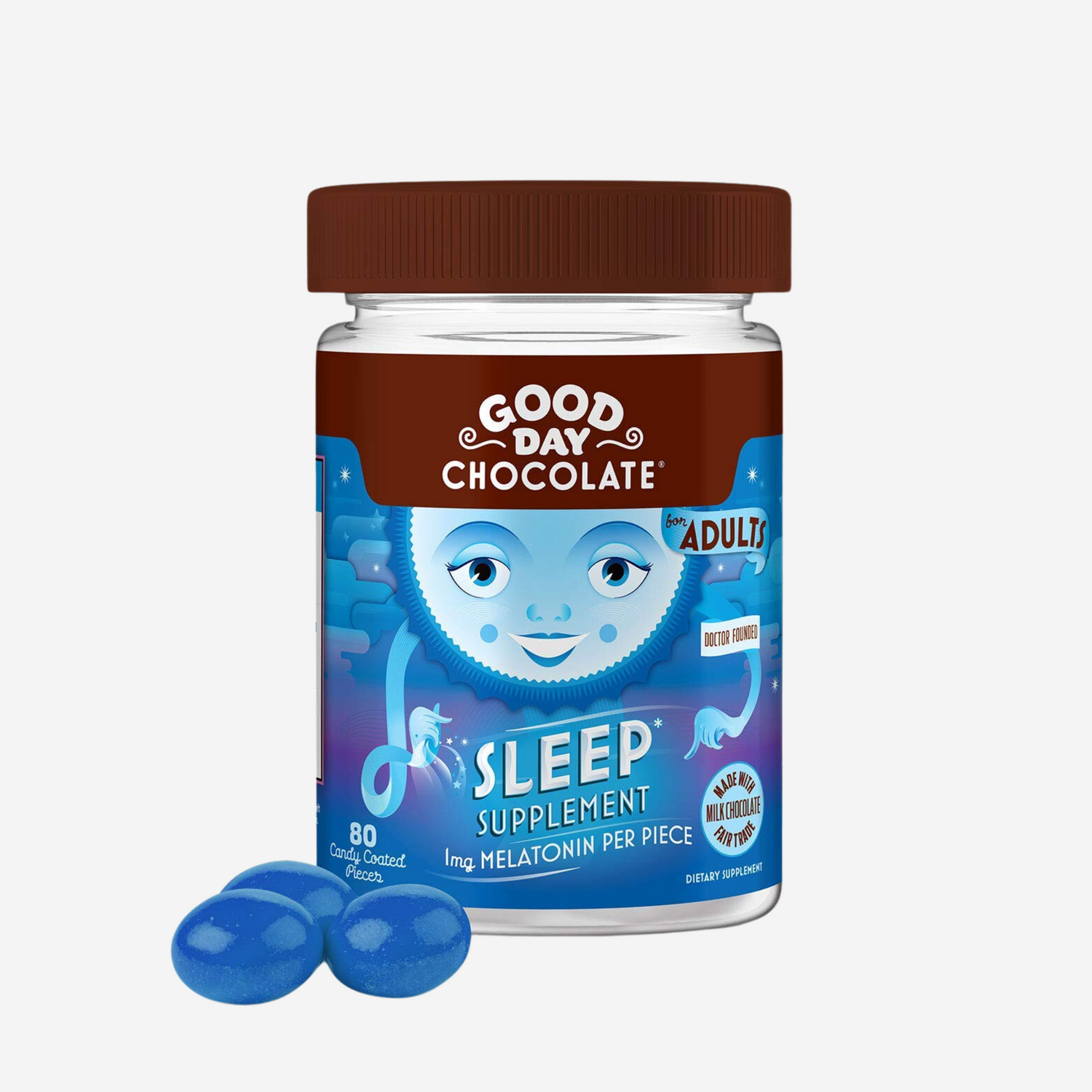 Good Day Chocolate Melatonin for Adults 80 Count Fair Trade Non-GMO Milk Chocolate with Chamomile and Melatonin 1 mg