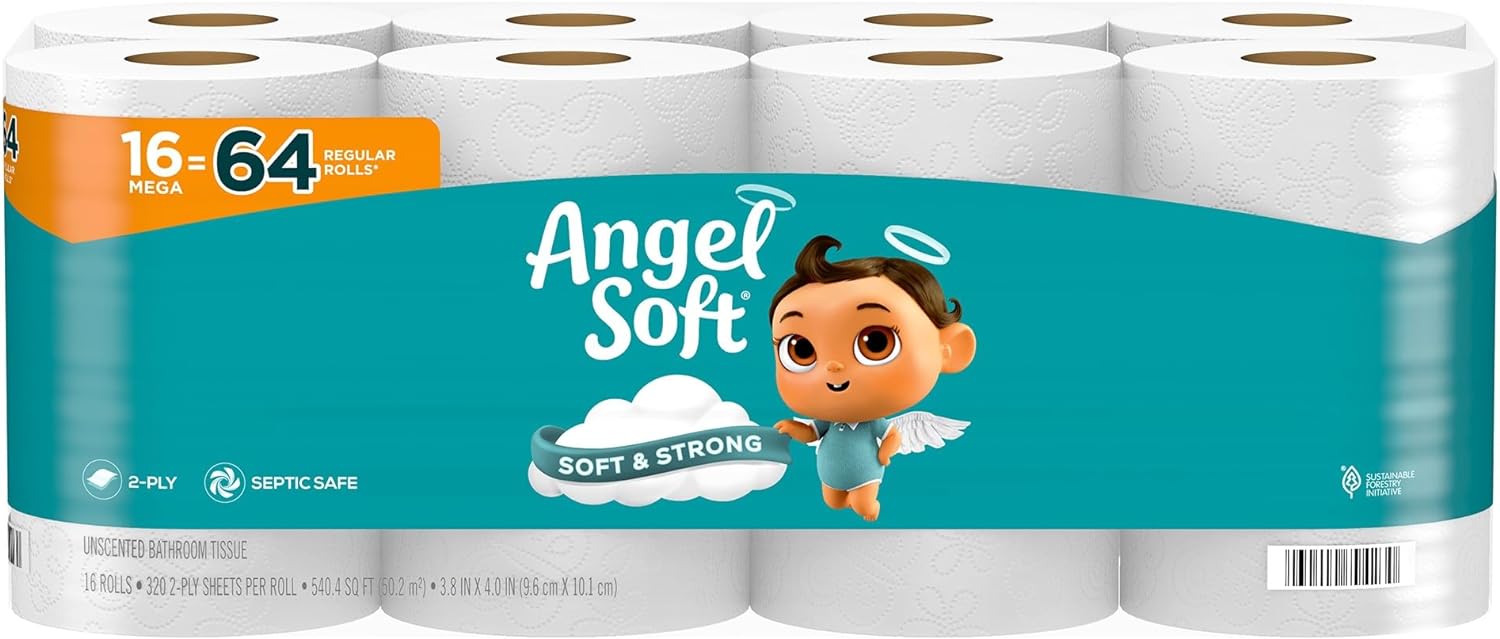 Angel Soft Toilet Paper 16 Mega Rolls = 64 Regular Rolls