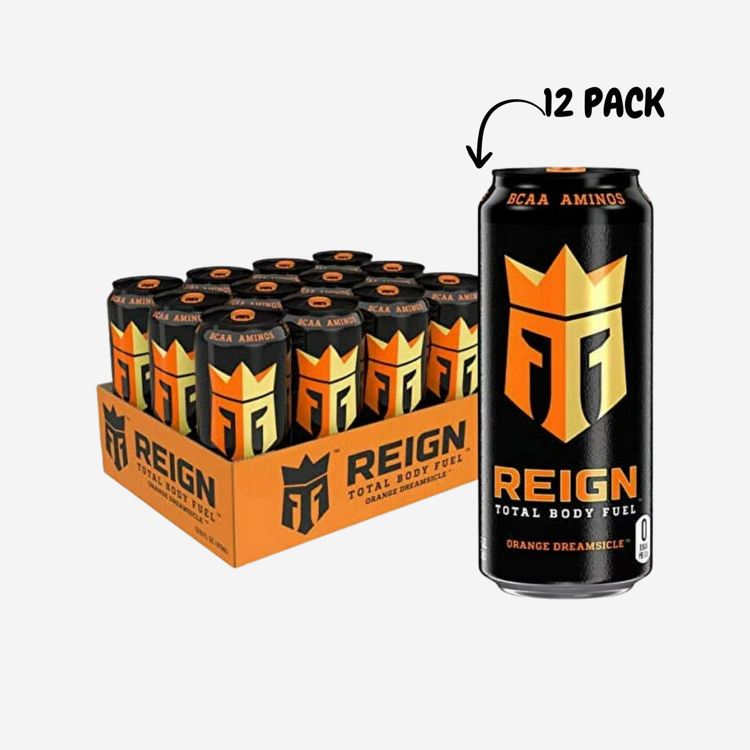 Reign Total Body Fuel Energy Drink, Orange Dreamsicle, 16 fl oz 12 Cans