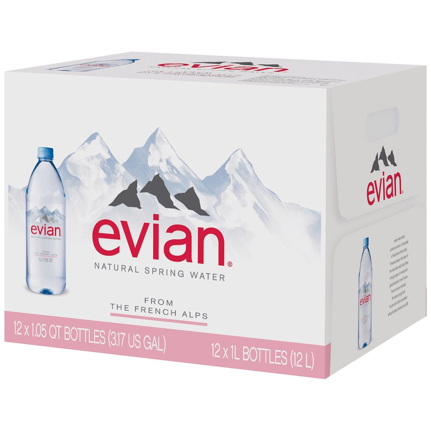 Evian Natural Spring Water, 1 Liter, 12 ct