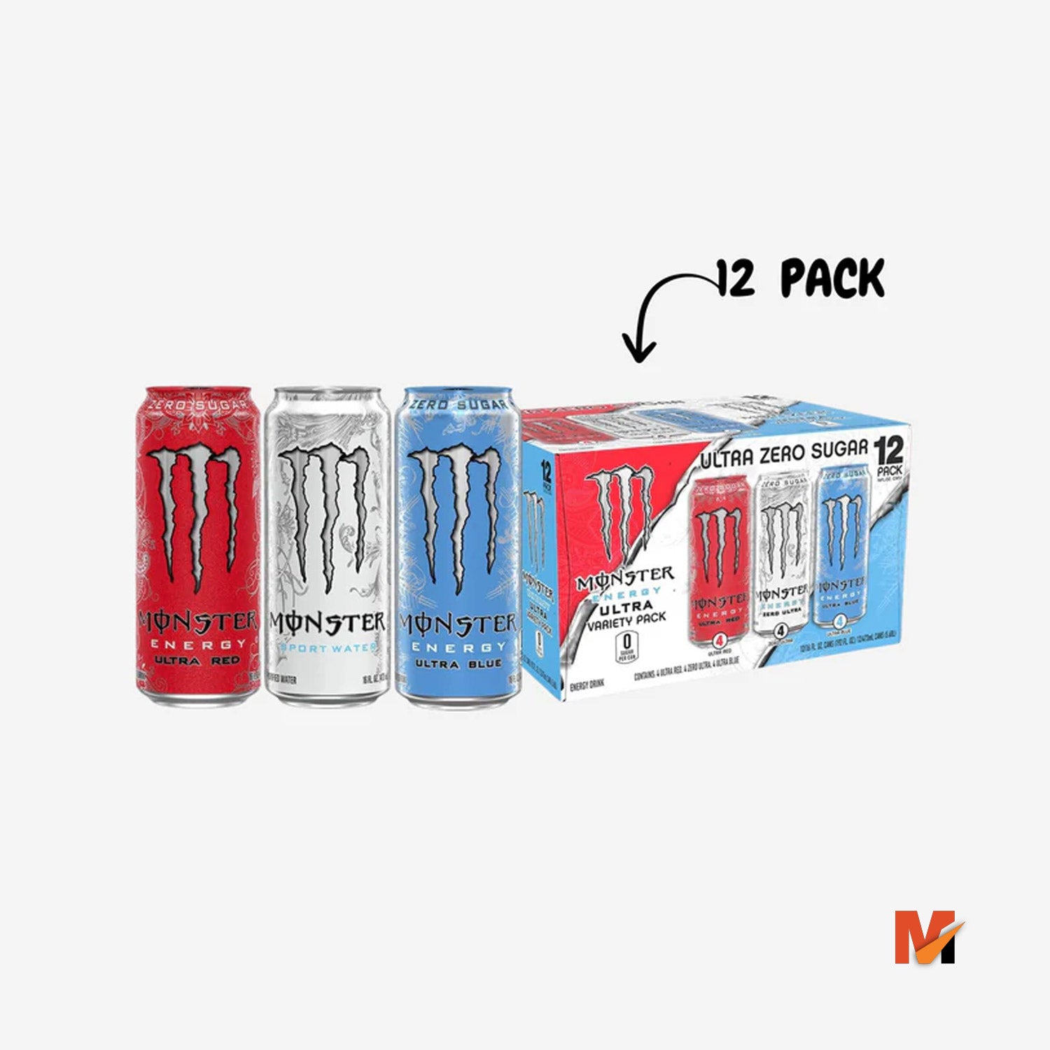 Monster Energy Ultra 3 Flavor Variety Pack, Zero Ultra, Ultra Red, Ultra Blue, Sugar Free Energy Drink, 16 Ounce (Pack of 12)